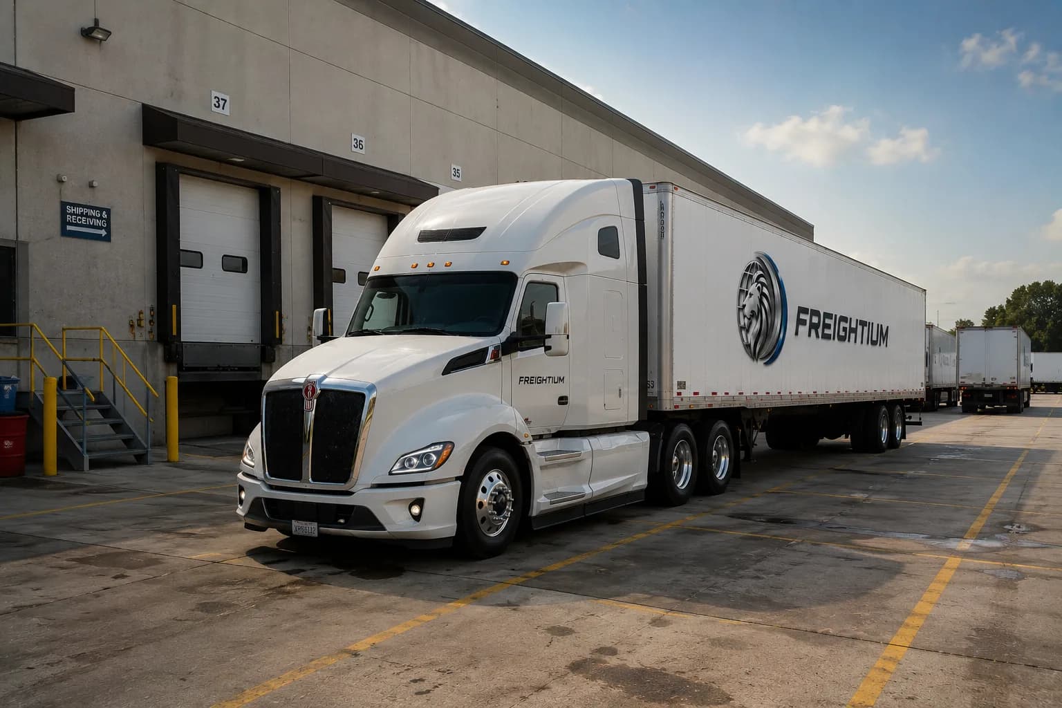 Freightium tractor-trailer at a U.S. shipping and receiving dock