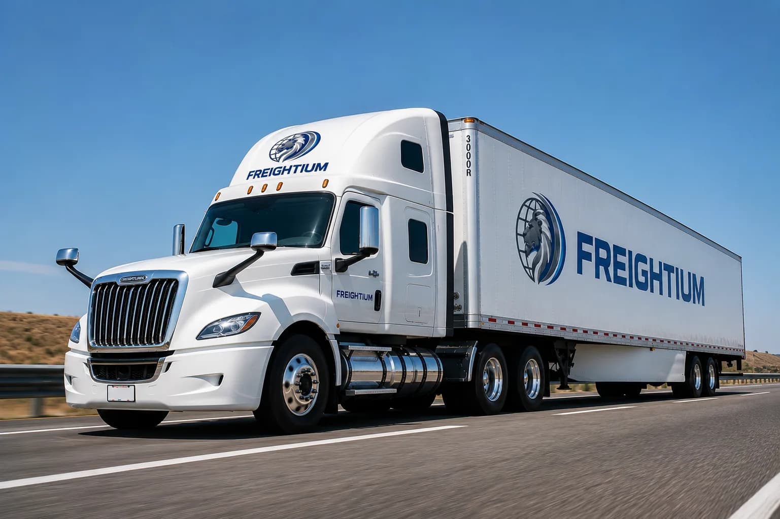 Freightium tractor-trailer traveling on a U.S. highway